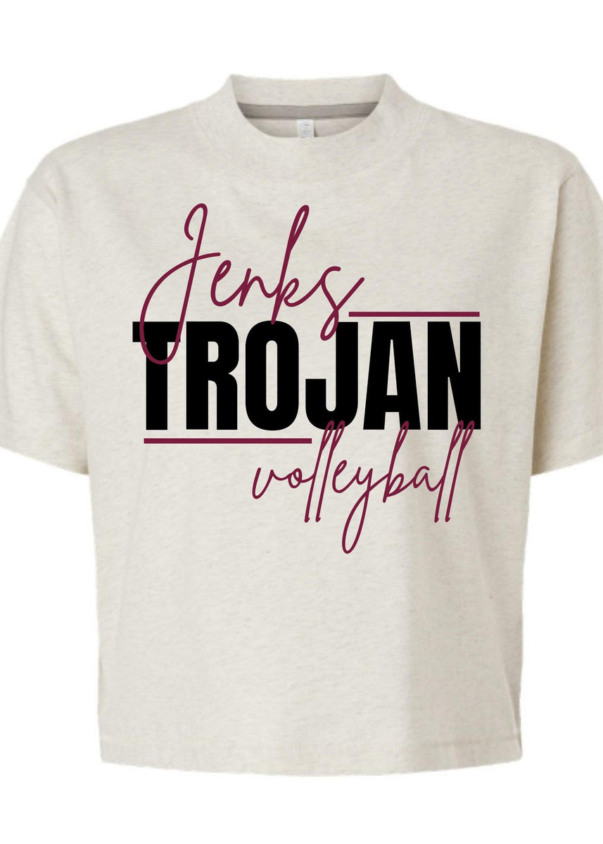 Jenks Volleyball Script Boxy T-Shirt – The Trojan Shop