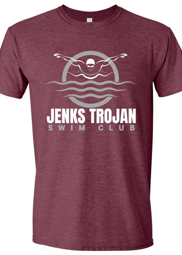 Jenks Swim Club Swimmer Maroon T-Shirt (Youth to Adult)