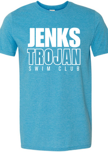 Jenks Swim Club Block Letter Sapphire Heather T-Shirt (Youth to Adult)