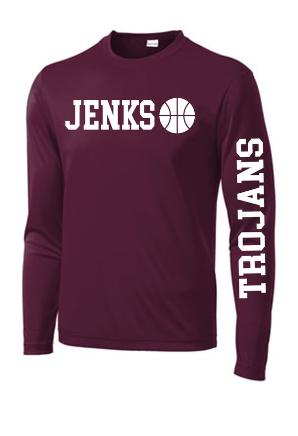 Jenks Basketball Trojans Maroon Long-Sleeve Performance T-Shirt